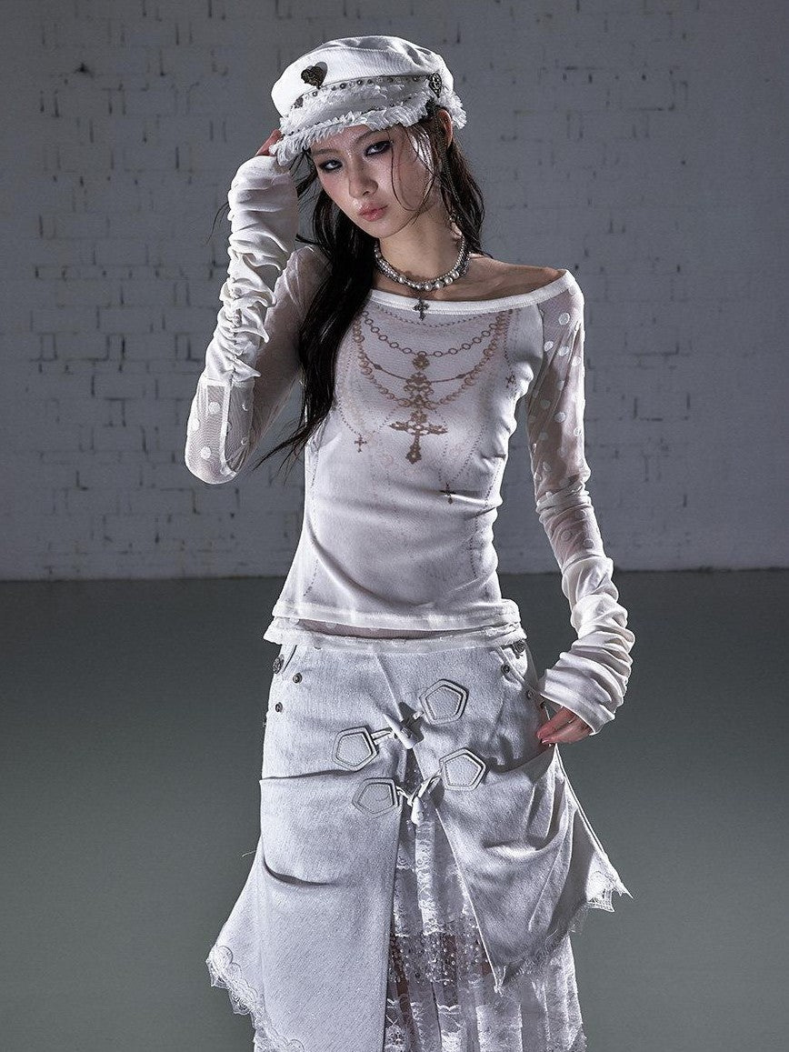NO ROMANCE Baroque Flocked Reversible Wing Embroidered Slim Women&