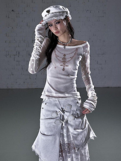 NO ROMANCE Baroque Flocked Reversible Wing Embroidered Slim Women&