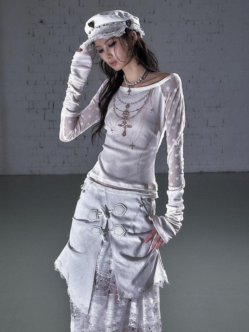 NO ROMANCE Baroque Flocked Reversible Wing Embroidered Slim Women&