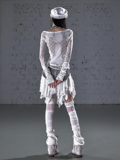 NO ROMANCE Baroque Flocked Reversible Wing Embroidered Slim Women&
