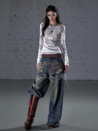 NO ROMANCE Baroque Flocked Reversible Wing Embroidered Slim Women&