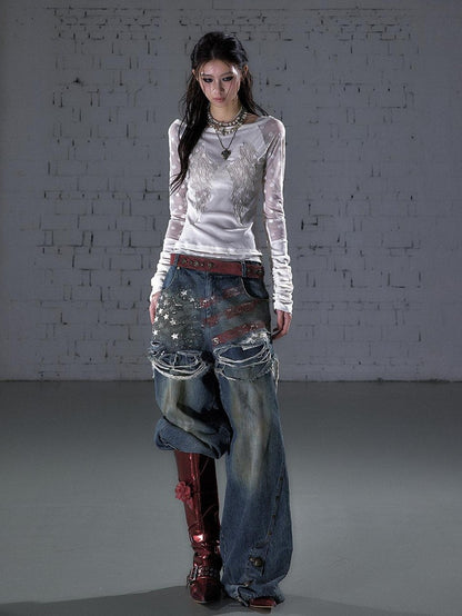 NO ROMANCE Baroque Flocked Reversible Wing Embroidered Slim Women&