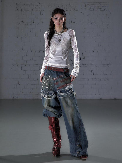 NO ROMANCE Baroque Flocked Reversible Wing Embroidered Slim Women&