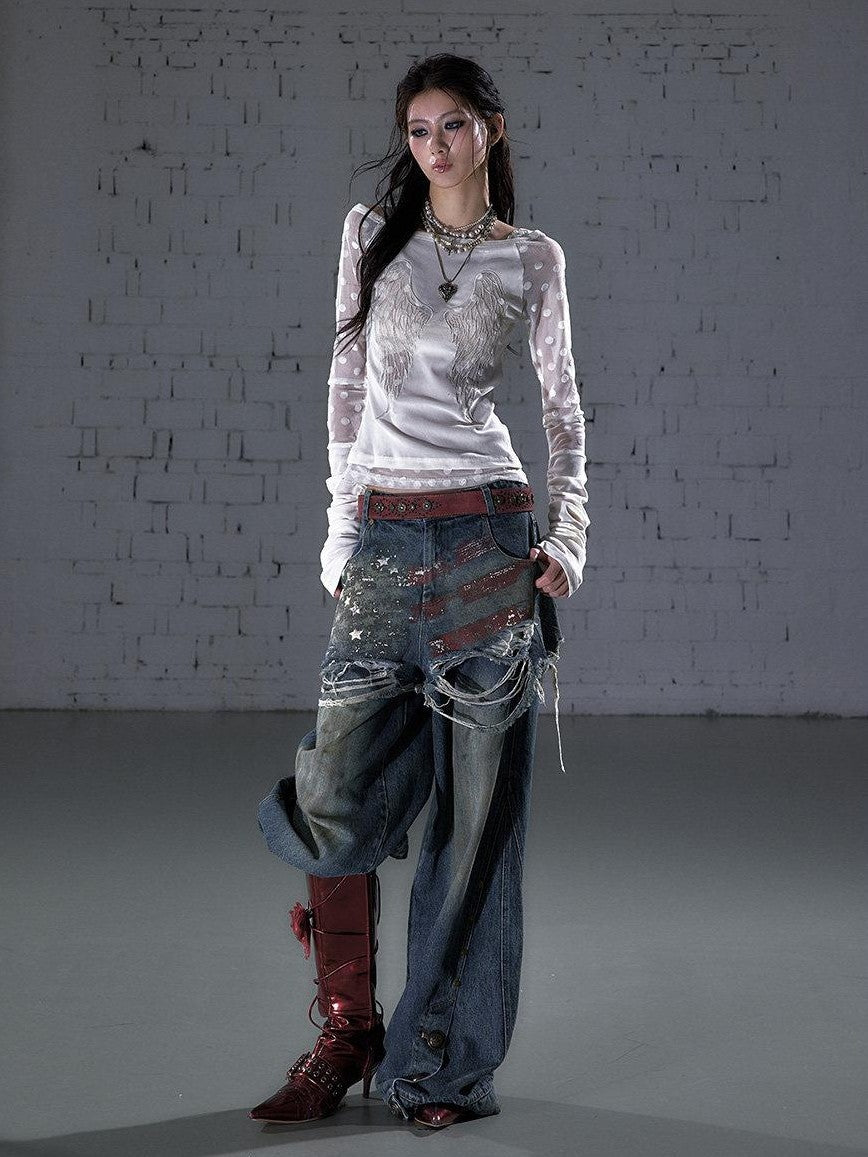 NO ROMANCE Baroque Flocked Reversible Wing Embroidered Slim Women&