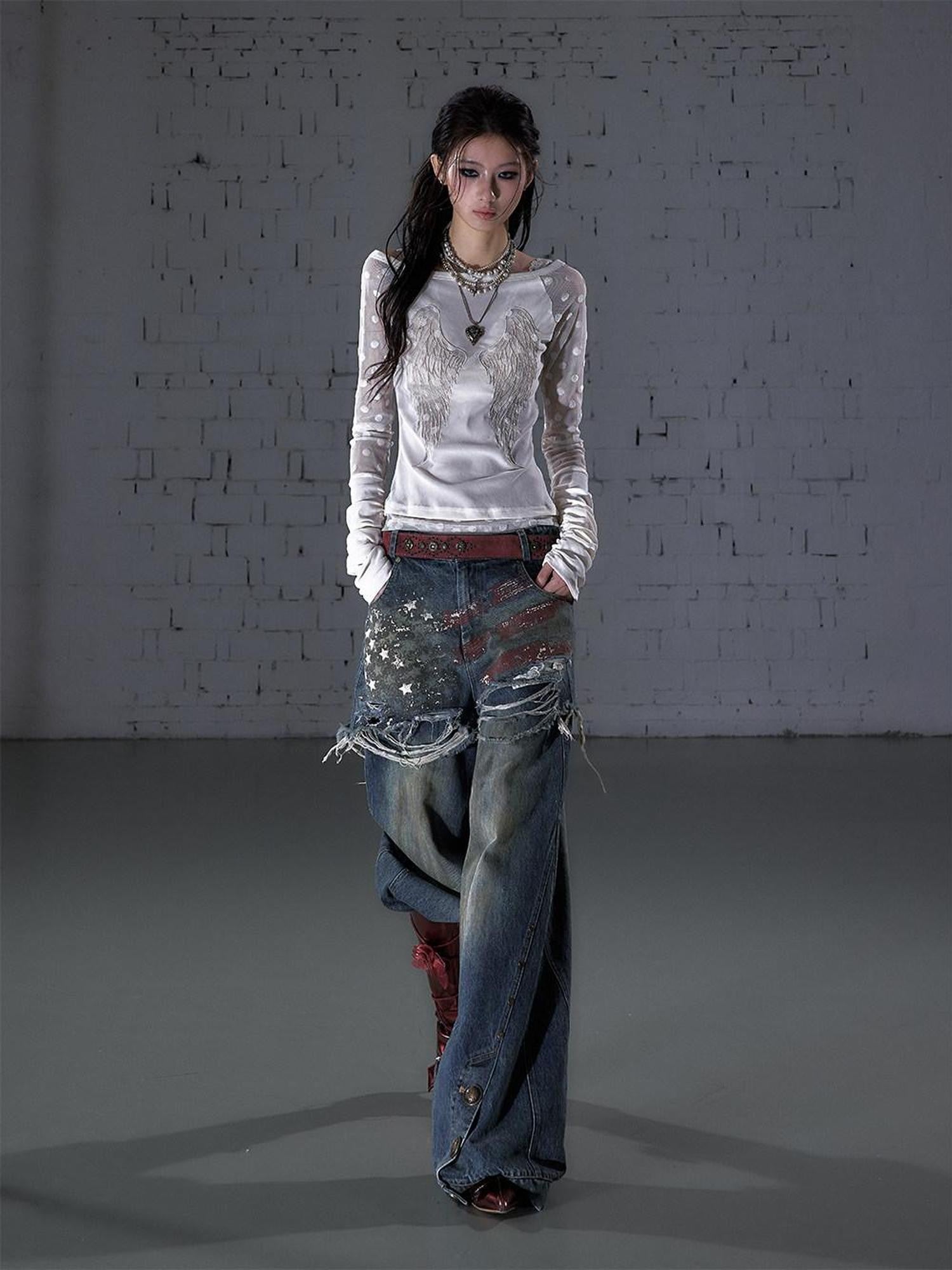NO ROMANCE Baroque Flocked Reversible Wing Embroidered Slim Women&