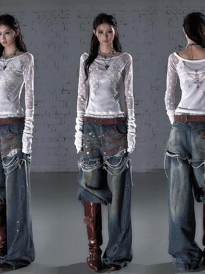 NO ROMANCE Baroque Flocked Reversible Wing Embroidered Slim Women&