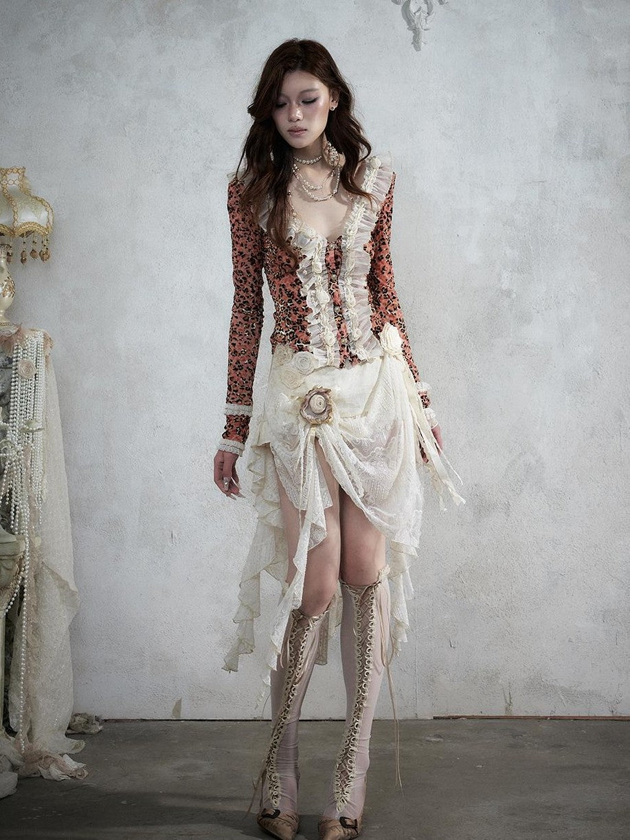 NO ROMANCE Baroque Lace Ruched Asymmetric Mermaid Women&