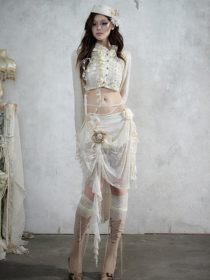 NO ROMANCE Baroque Lace Ruched Asymmetric Mermaid Women&