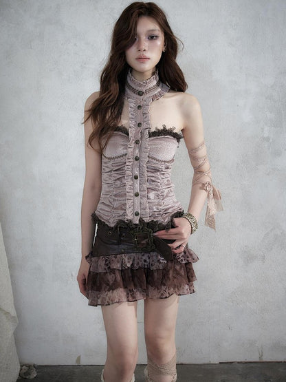 NO ROMANCE Baroque Leopard Print Sequined Patchwork Tiered Women&