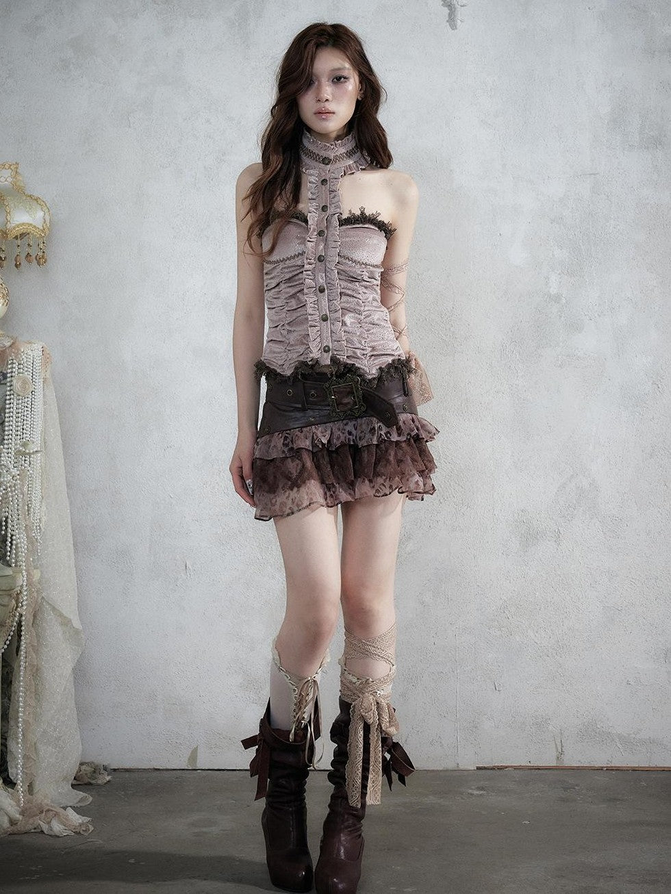 NO ROMANCE Baroque Leopard Print Sequined Patchwork Tiered Women&