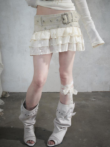 NO ROMANCE Baroque Leopard Print Sequined Patchwork Tiered Women&