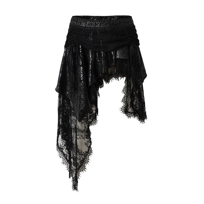 NO_ROMANCE_Baroque_Punk_Court_Asymmetric_Ruched_Lace_Spliced_Velvet_Women&