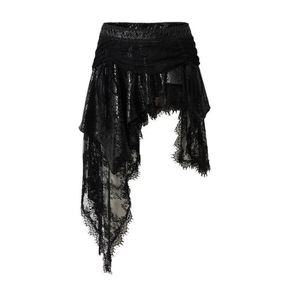 NO_ROMANCE_Baroque_Punk_Court_Asymmetric_Ruched_Lace_Spliced_Velvet_Women&