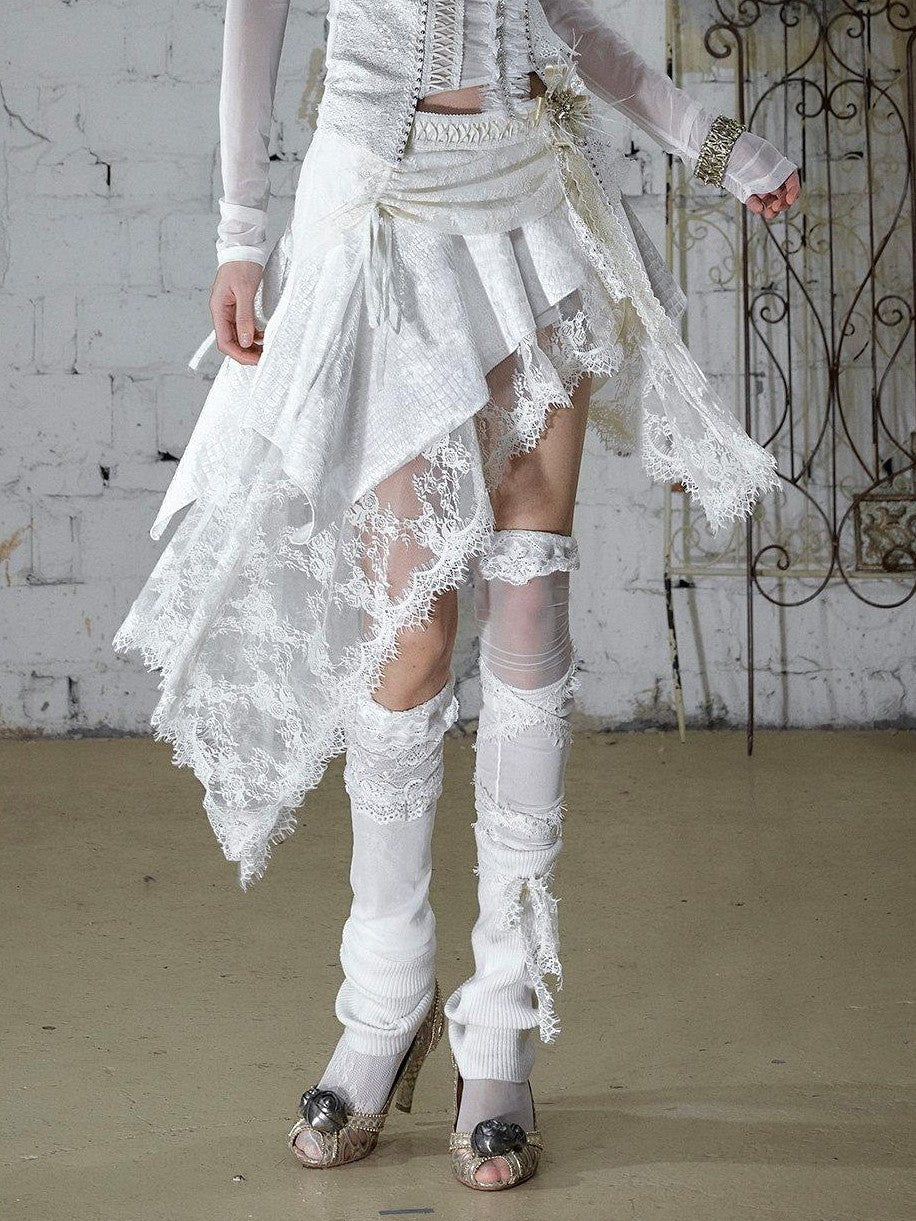 NO ROMANCE Baroque Punk Court Asymmetric Ruched Lace Spliced Velvet Women&