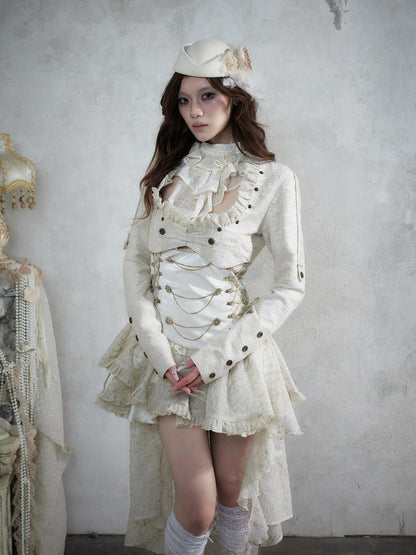 NO ROMANCE Baroque Punk Embroidered Low Neck Faux Leather Women&