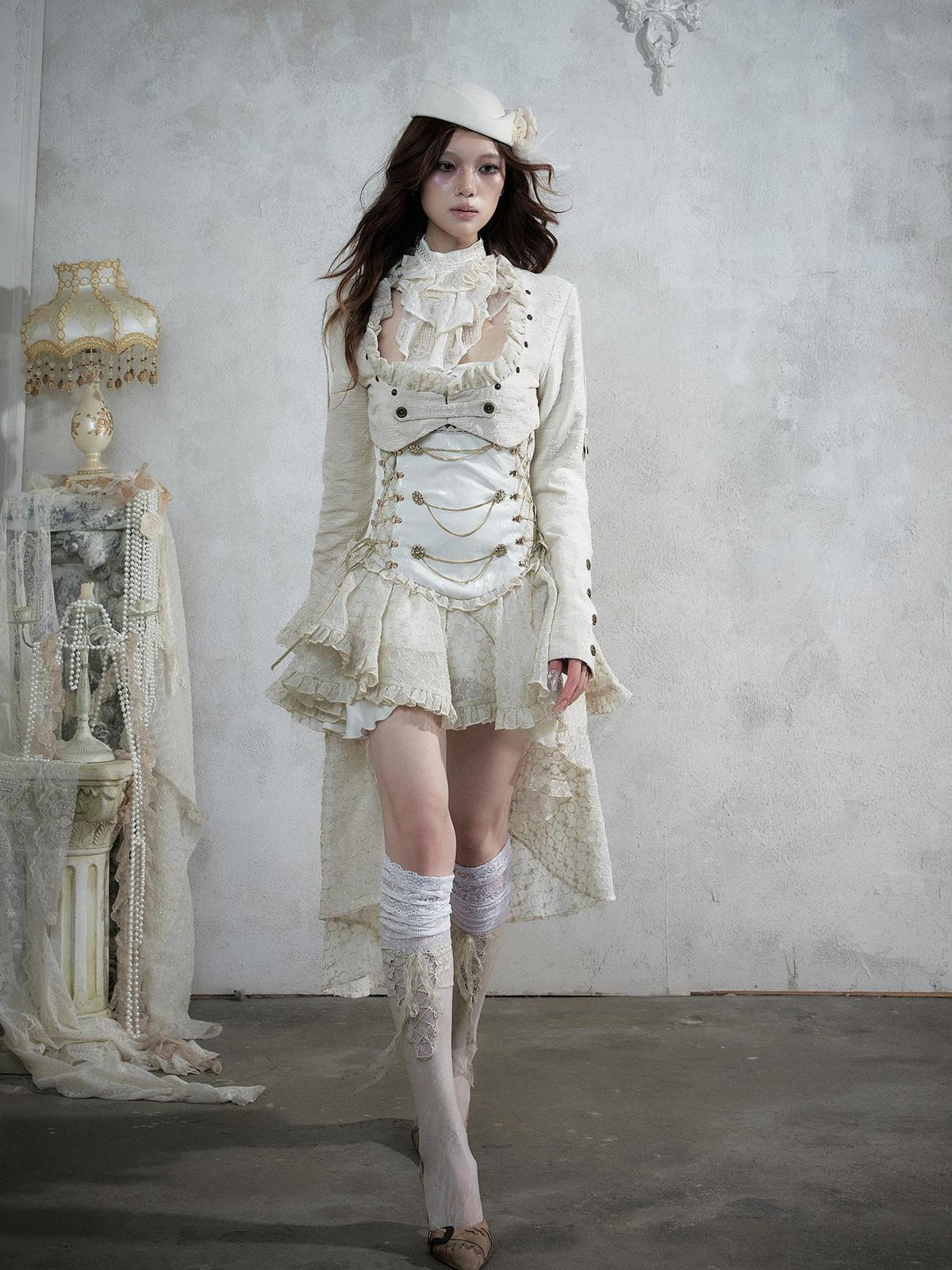NO ROMANCE Baroque Punk Embroidered Low Neck Faux Leather Women&