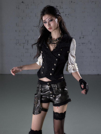 NO ROMANCE Biker Punk Lace Detachable Asymmetrical Low Waist Slim Women&