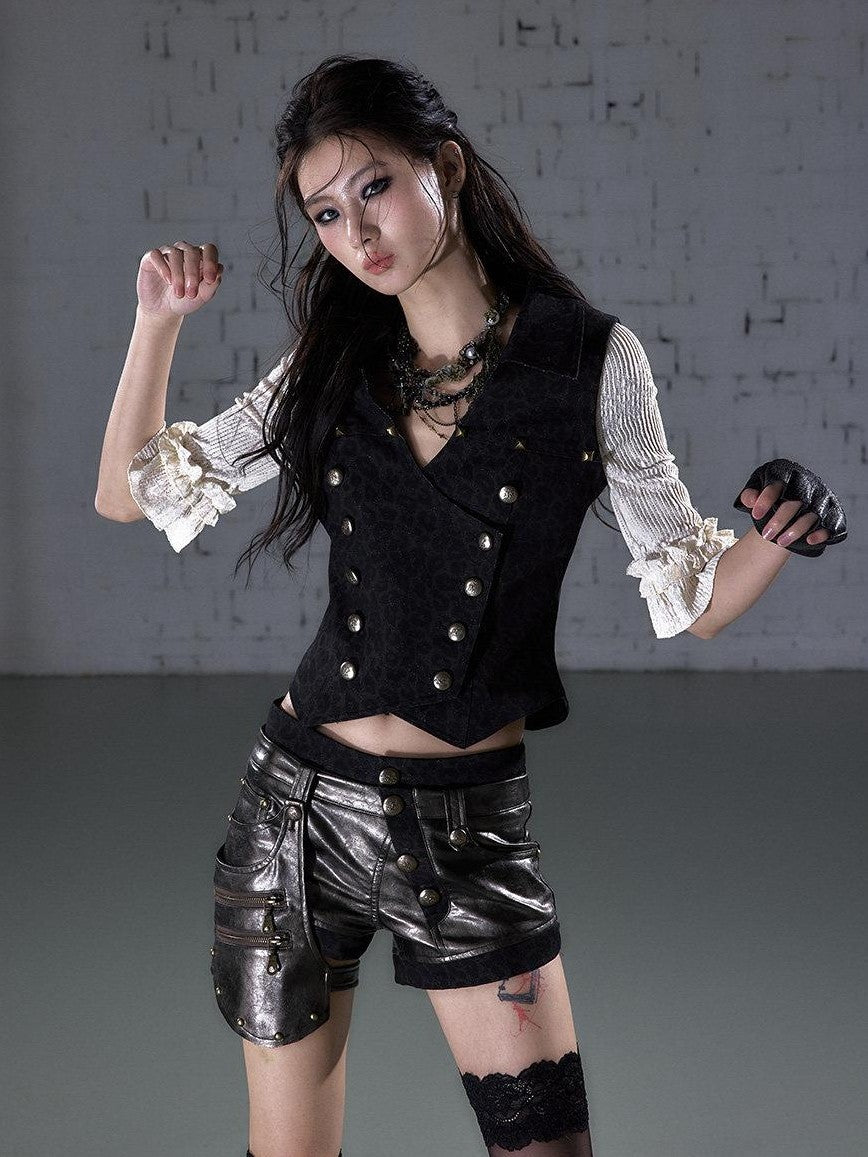 NO ROMANCE Biker Punk Lace Detachable Asymmetrical Low Waist Slim Women&