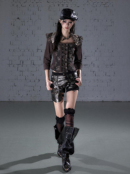 NO ROMANCE Biker Punk Lace Detachable Asymmetrical Low Waist Slim Women&