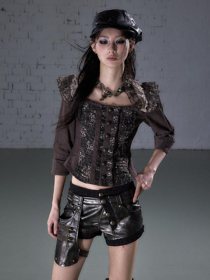 NO ROMANCE Biker Punk Lace Detachable Asymmetrical Low Waist Slim Women&