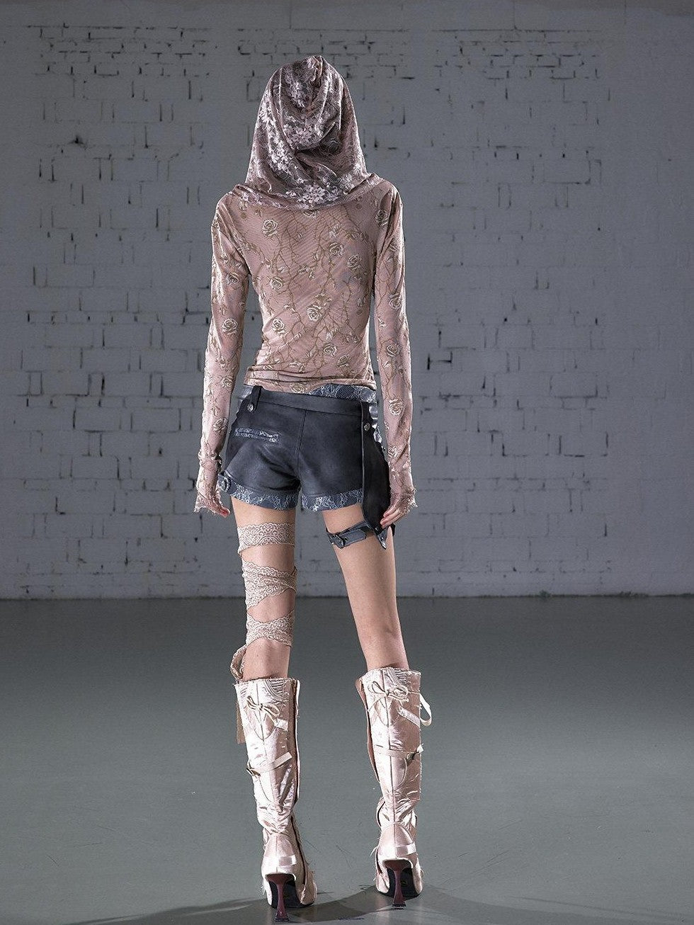 NO ROMANCE Biker Punk Lace Detachable Asymmetrical Low Waist Slim Women&