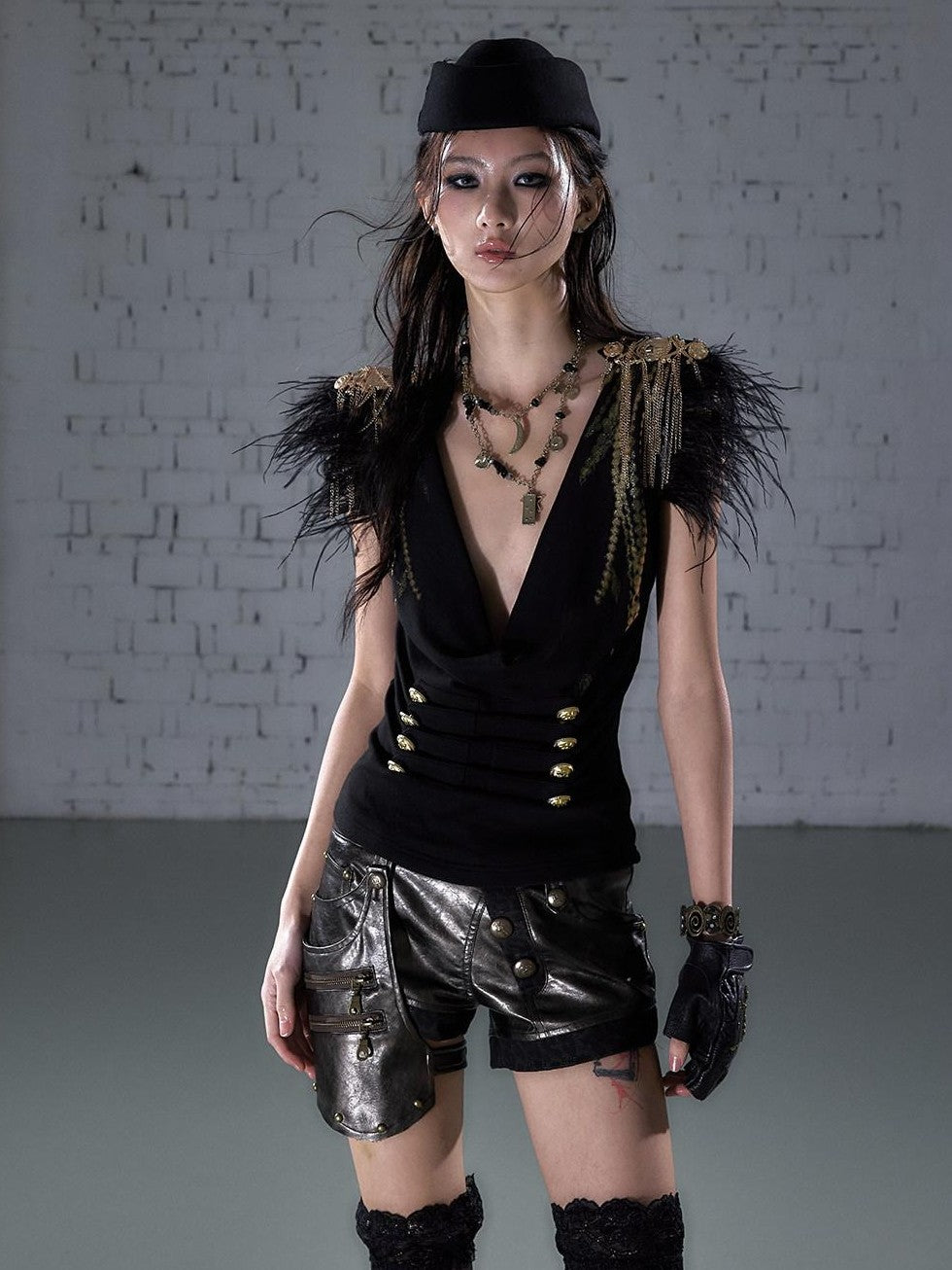 NO ROMANCE Biker Punk Lace Detachable Asymmetrical Low Waist Slim Women&
