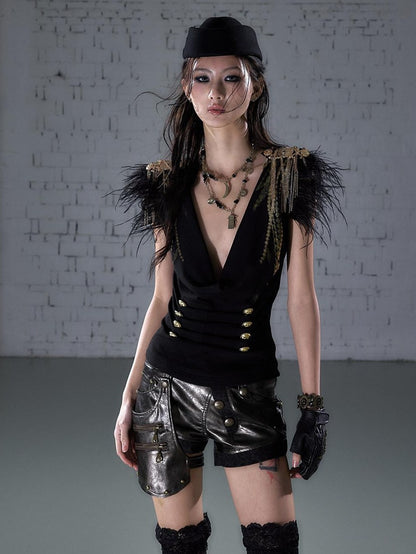 NO ROMANCE Biker Punk Lace Detachable Asymmetrical Low Waist Slim Women&