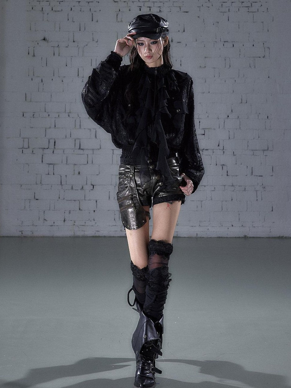 NO ROMANCE Biker Punk Lace Detachable Asymmetrical Low Waist Slim Women&