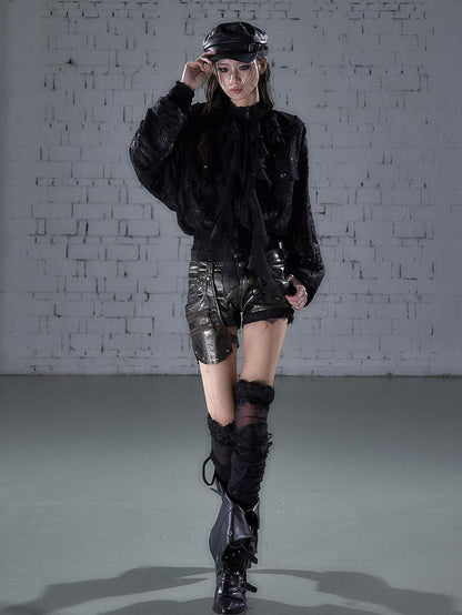 NO ROMANCE Biker Punk Lace Detachable Asymmetrical Low Waist Slim Women&