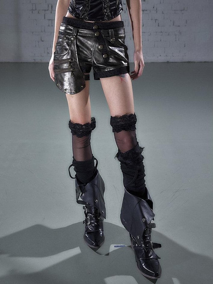 NO ROMANCE Biker Punk Lace Detachable Asymmetrical Low Waist Slim Women&