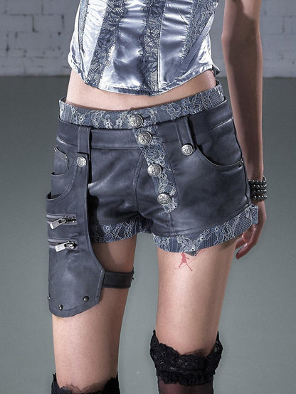 NO ROMANCE Biker Punk Lace Detachable Asymmetrical Low Waist Slim Women&