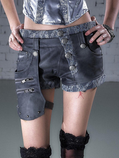 NO ROMANCE Biker Punk Lace Detachable Asymmetrical Low Waist Slim Women&