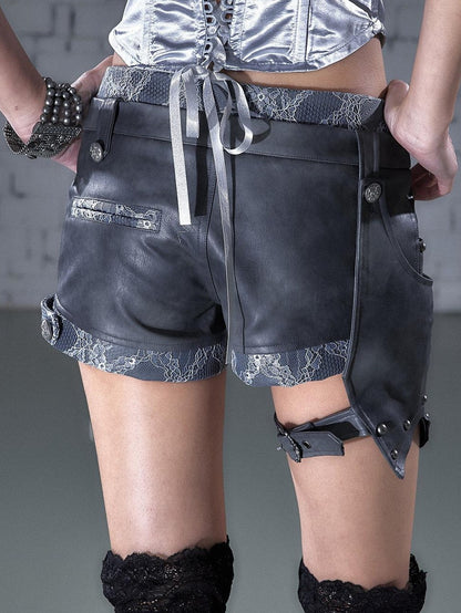 NO ROMANCE Biker Punk Lace Detachable Asymmetrical Low Waist Slim Women&