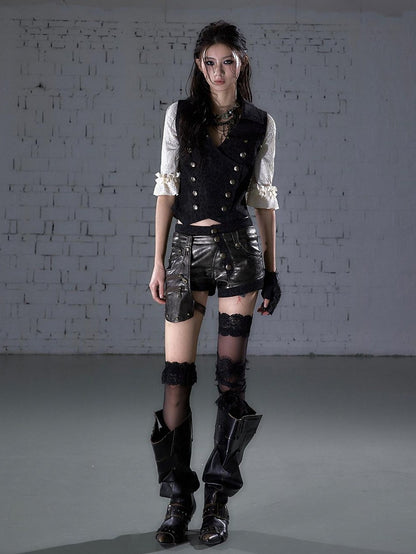 NO ROMANCE Biker Punk Lace Detachable Asymmetrical Low Waist Slim Women&