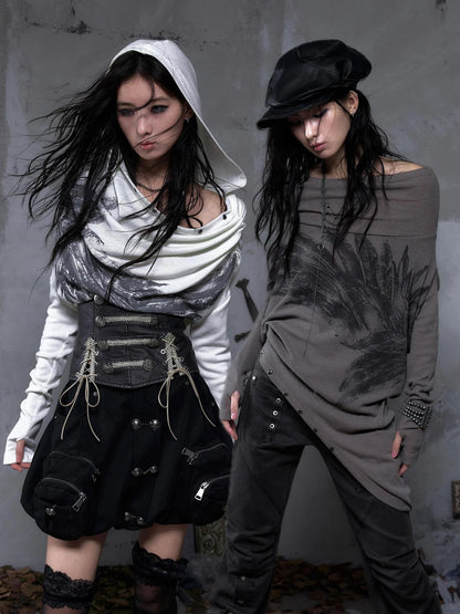 NO ROMANCE Botanical Floral Print Cinched Waist Cropped Long Sleeve Women Casual T-Shirt