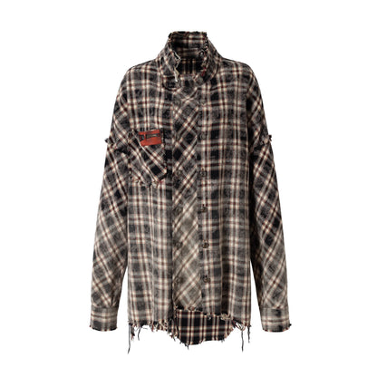 NO_ROMANCE_Brushed_Cotton_Detachable_Plaid_Loose_Fit_Stand_Collar_Long_Sleeve_Women_Shirt_MISSTT