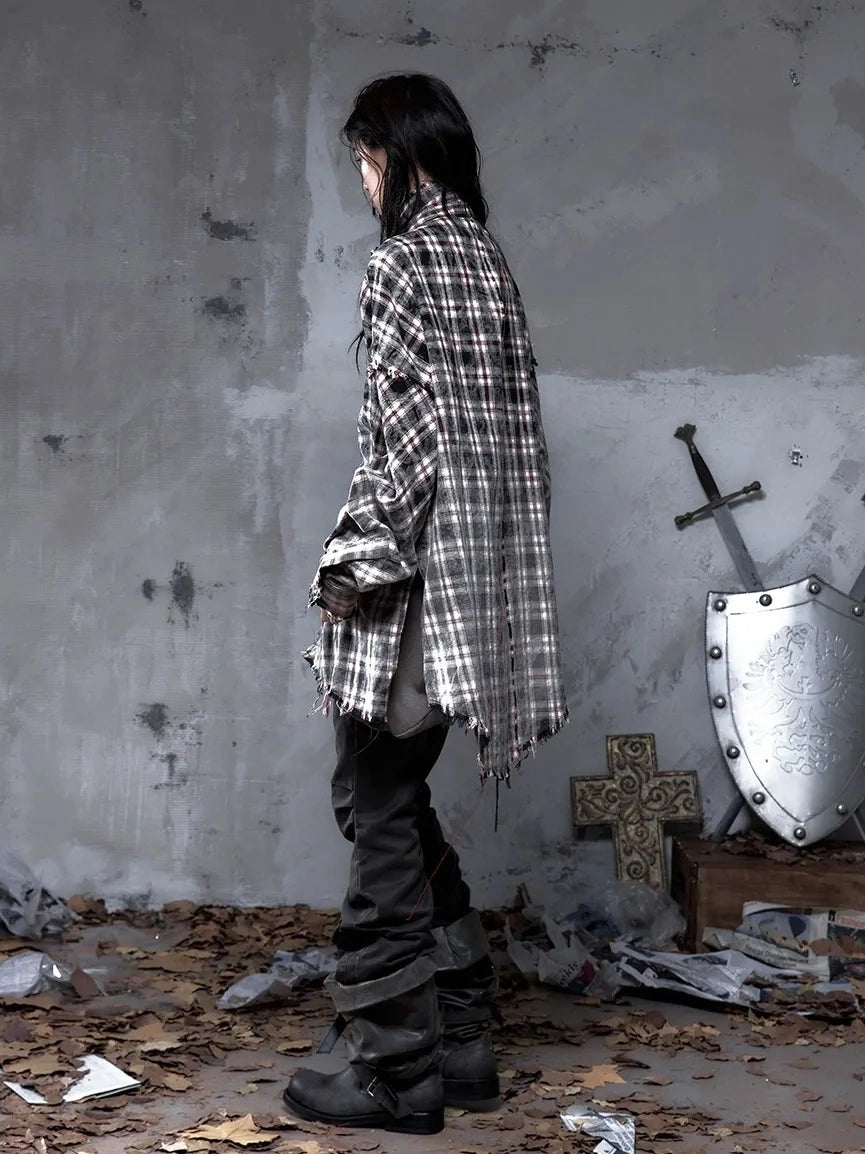 NO ROMANCE Brushed Cotton Detachable Plaid Loose Fit Stand Collar Long Sleeve Women Shirt