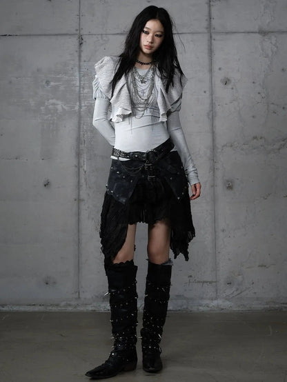 NO ROMANCE Butterfly Graphic Slim Fit Vintage Long Puff Sleeve Crew Neck Women T-Shirt