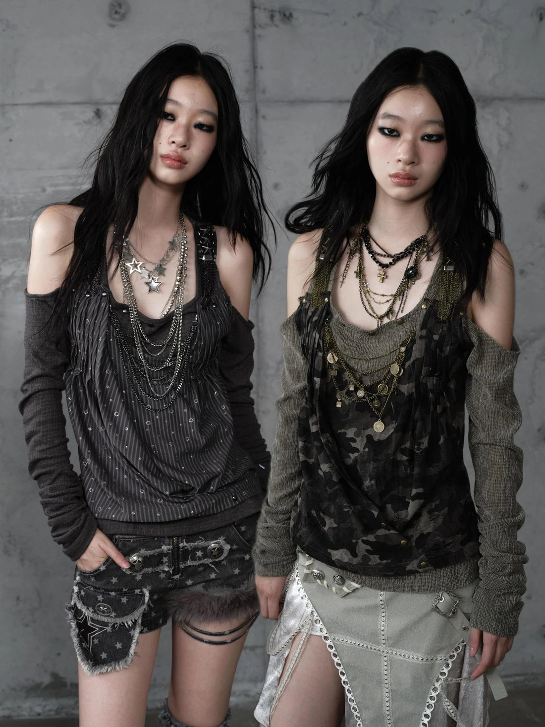 NO ROMANCE Camouflage Patchwork Punk Style Long Sleeve Women Streetwear Casual Tops Blouse