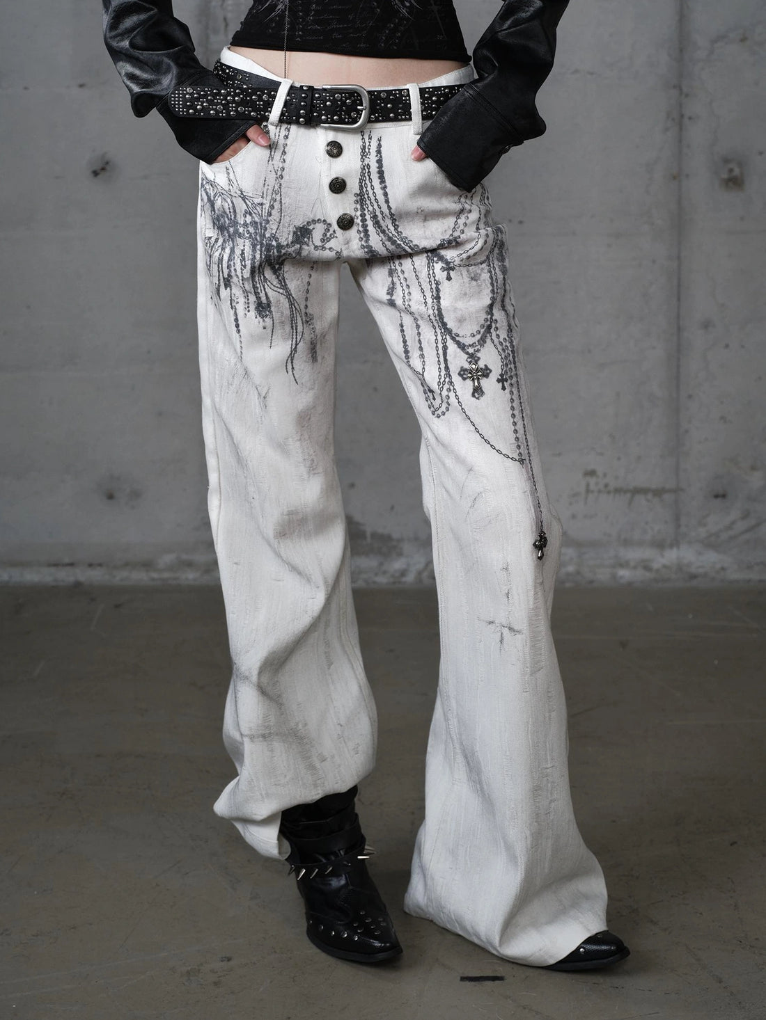 NO ROMANCE Cotton Punk Loose Fit Mid Rise Off White Dyed Non Stretch Women Streetwear Pants