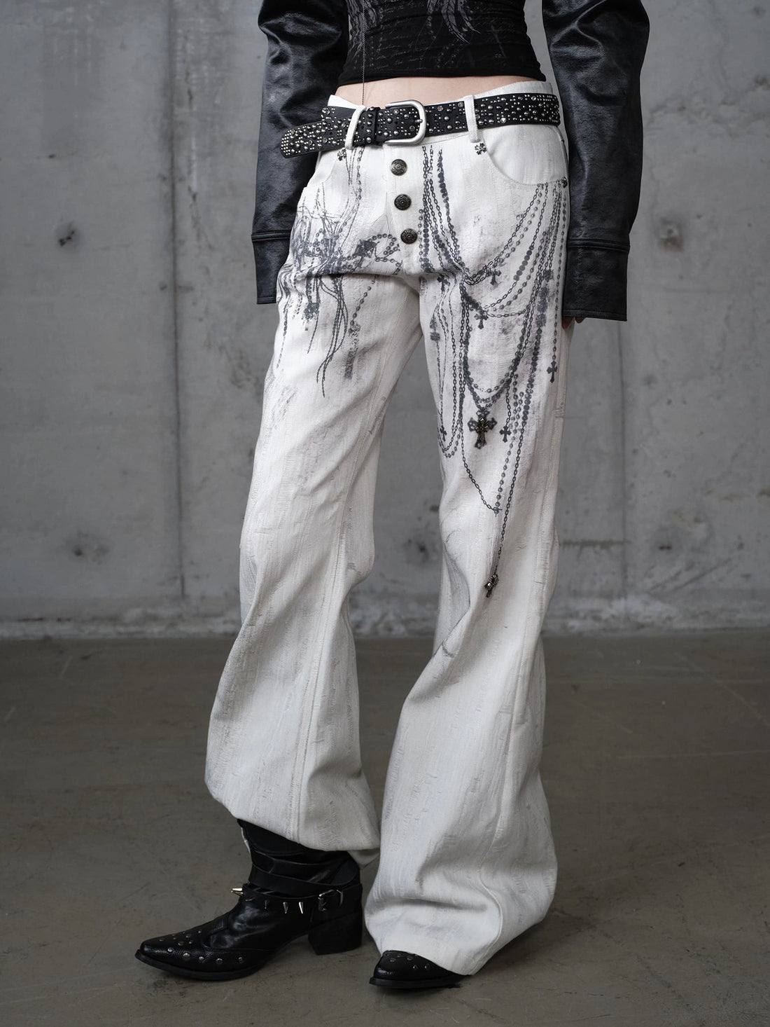 NO ROMANCE Cotton Punk Loose Fit Mid Rise Off White Dyed Non Stretch Women Streetwear Pants