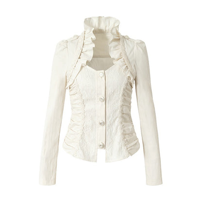 NO_ROMANCE_Court_Lace_Spliced_Ruched_Waist_Short_Sleeve_Women&