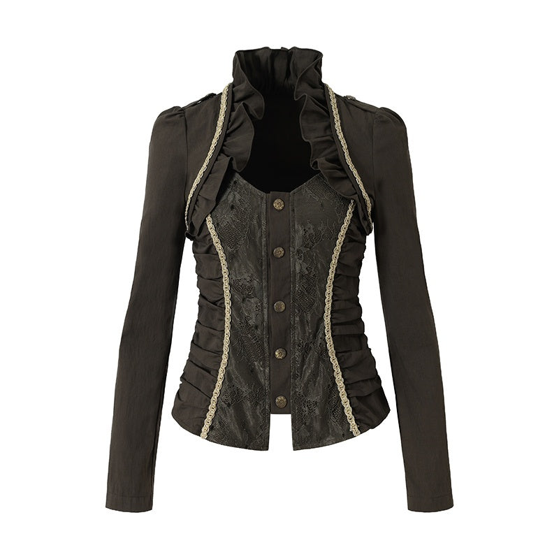 NO_ROMANCE_Court_Lace_Spliced_Ruched_Waist_Short_Sleeve_Women&