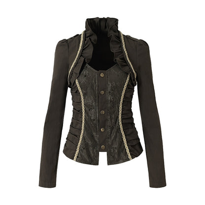 NO_ROMANCE_Court_Lace_Spliced_Ruched_Waist_Short_Sleeve_Women&