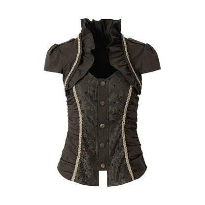 NO_ROMANCE_Court_Lace_Spliced_Ruched_Waist_Short_Sleeve_Women&