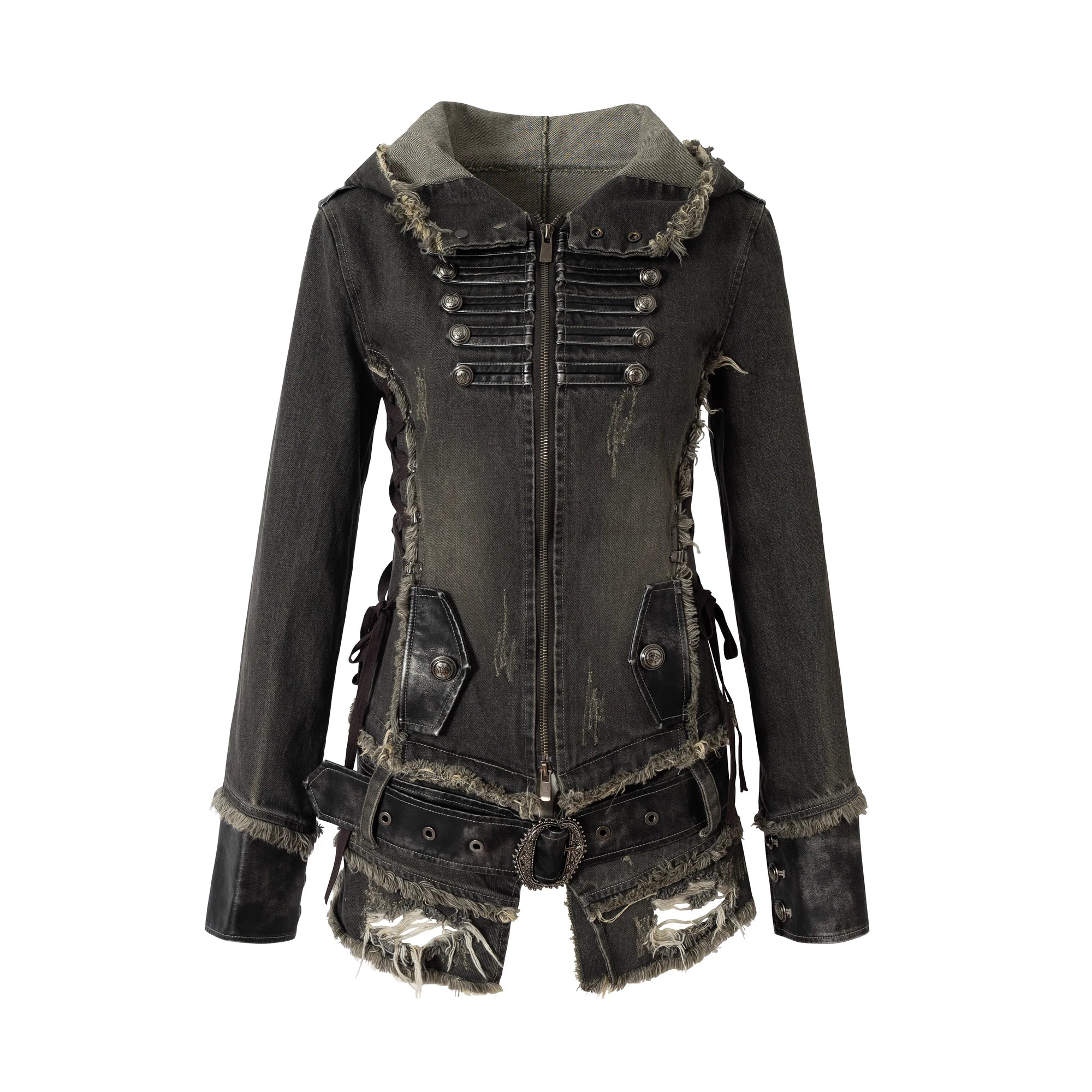 NO_ROMANCE_Detachable_Hood_Zip_Front_Slim_Fit_Palace_Style_Women_All_Cotton_Denim_Jacket_MISSTT