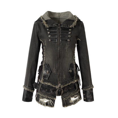 NO_ROMANCE_Detachable_Hood_Zip_Front_Slim_Fit_Palace_Style_Women_All_Cotton_Denim_Jacket_MISSTT