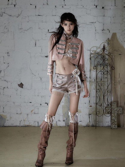 NO ROMANCE Distressed Black Metal Buckle Chain Strap Low Waist Women&