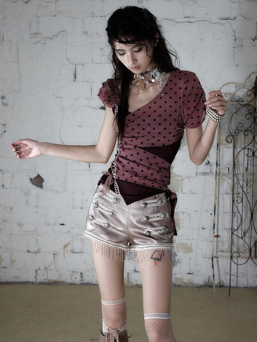 NO ROMANCE Distressed Black Metal Buckle Chain Strap Low Waist Women&