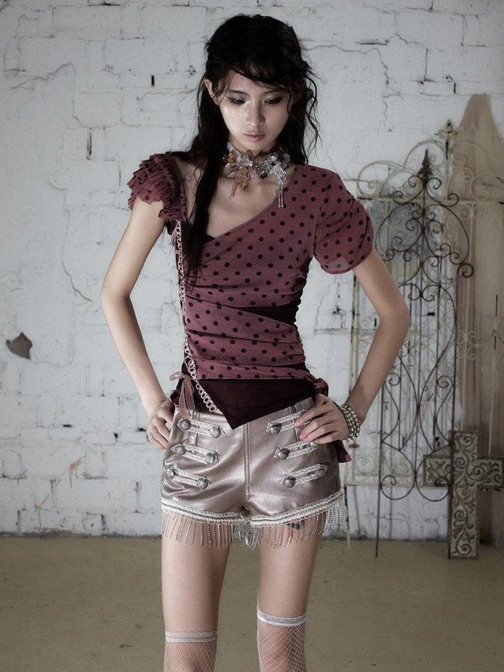 NO ROMANCE Distressed Black Metal Buckle Chain Strap Low Waist Women&